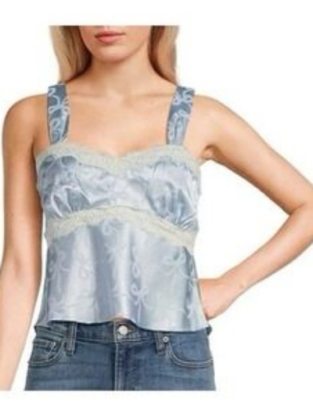 Evolutionary Y2K Blue Lace-Trim Tank Top